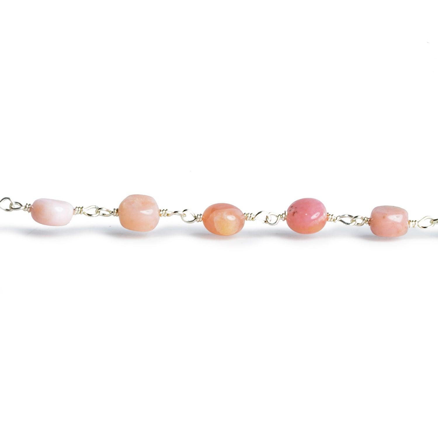 6mm Pink Peruvian Opal Coins Silver Chain 25 beads - The Bead Traders