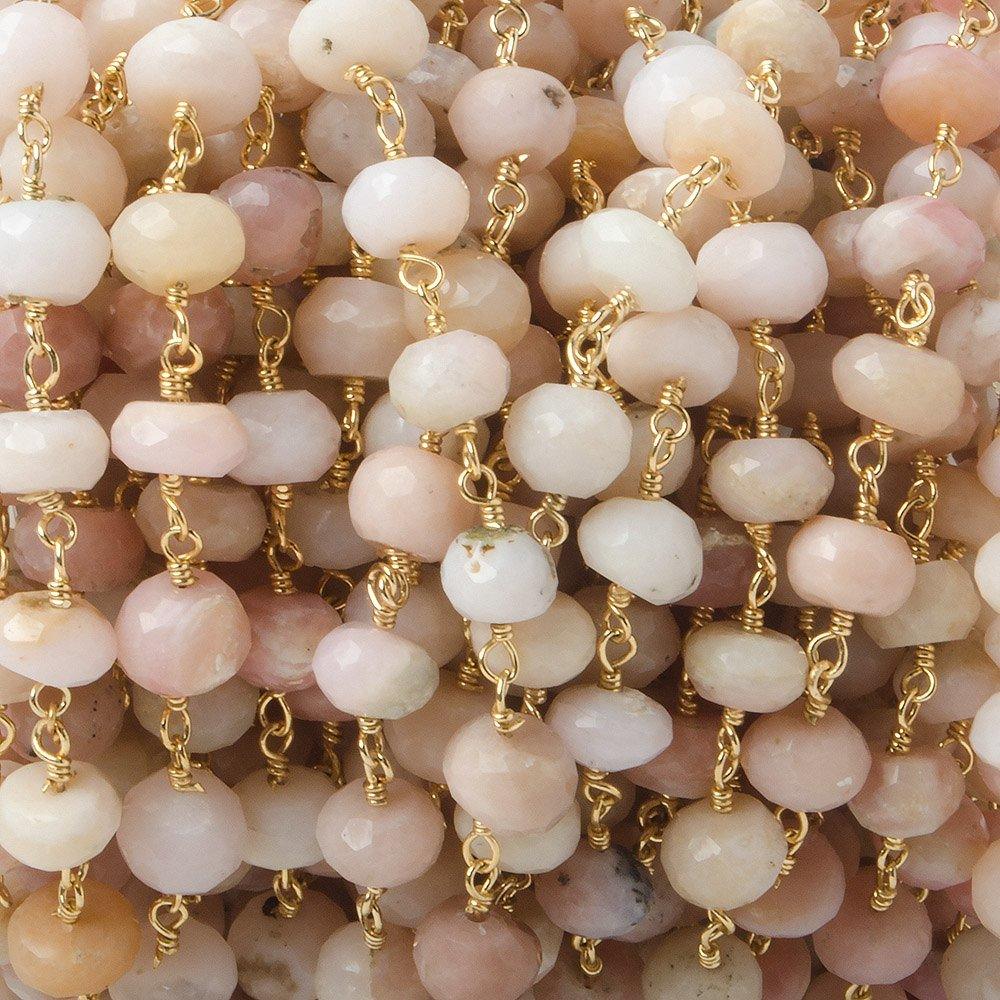 6mm Pink Peruvian Opal faceted rondelle Gold plated Chain by the foot 31 pieces - The Bead Traders