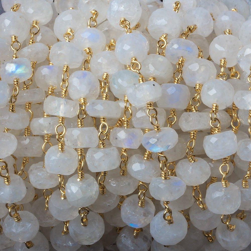 6mm Rainbow Moonstone faceted rondelle Gold plated Chain by the foot - The Bead Traders