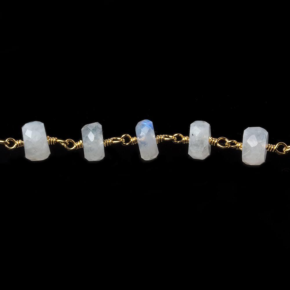 6mm Rainbow Moonstone faceted rondelle Gold plated Chain by the foot - The Bead Traders