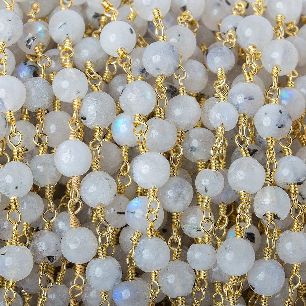 6mm Rainbow Moonstone plain round 22kt Gold plated Chain by the foot 24 beads - The Bead Traders