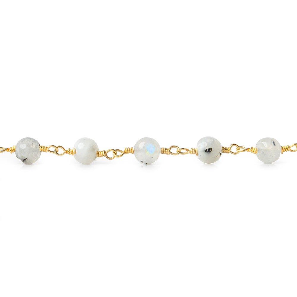 6mm Rainbow Moonstone plain round 22kt Gold plated Chain by the foot 24 beads - The Bead Traders