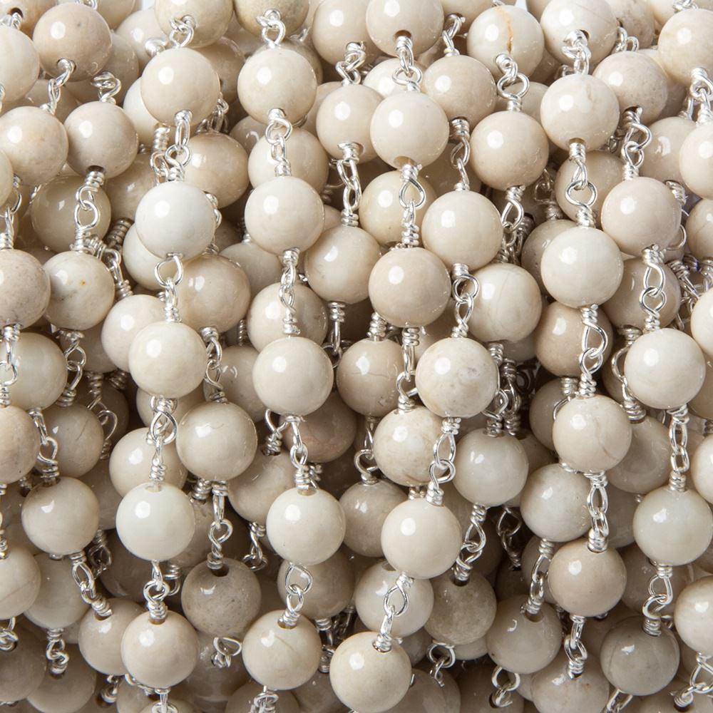 6mm River Stone faceted round Silver Chain by the foot 24 pieces - The Bead Traders