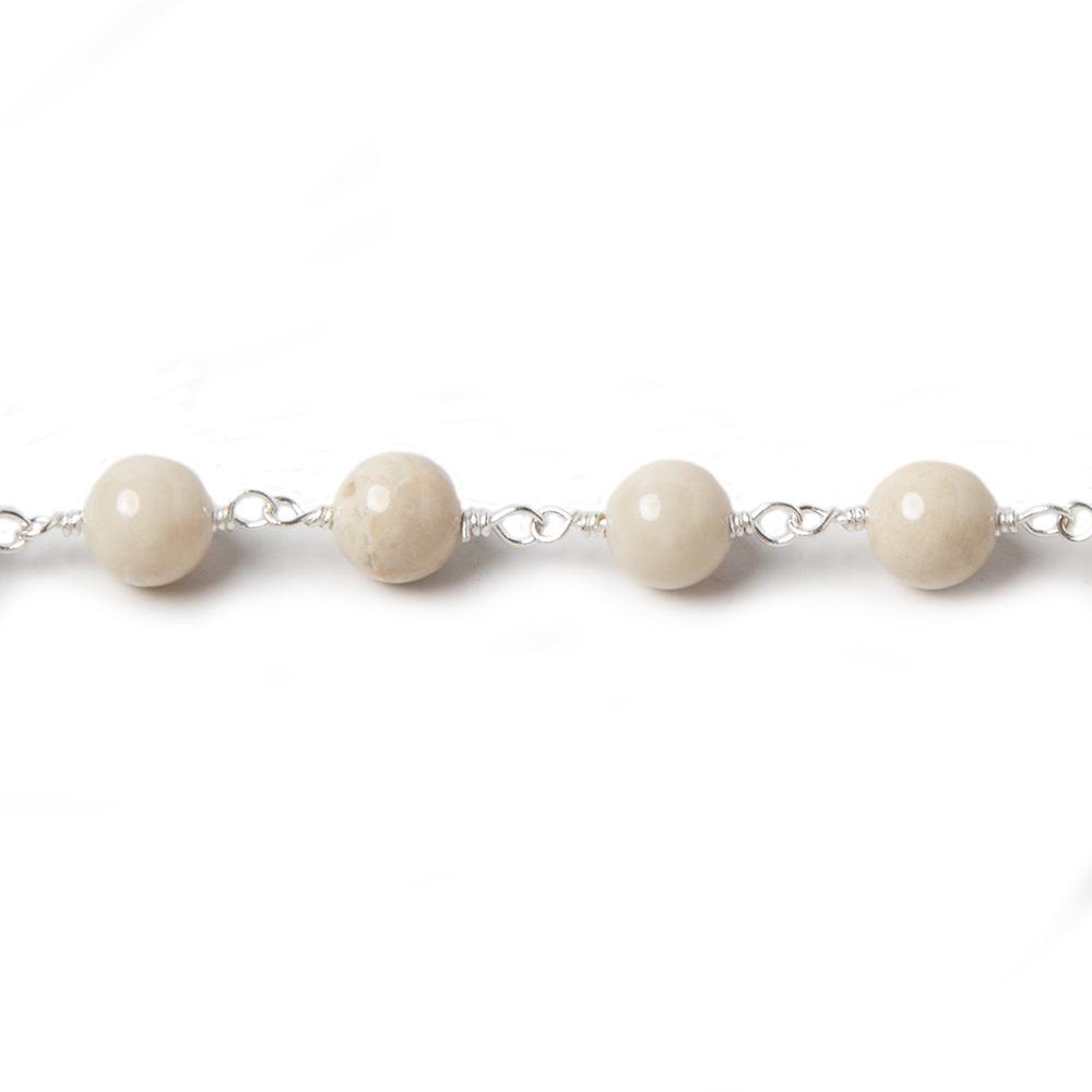 6mm River Stone faceted round Silver Chain by the foot 24 pieces - The Bead Traders