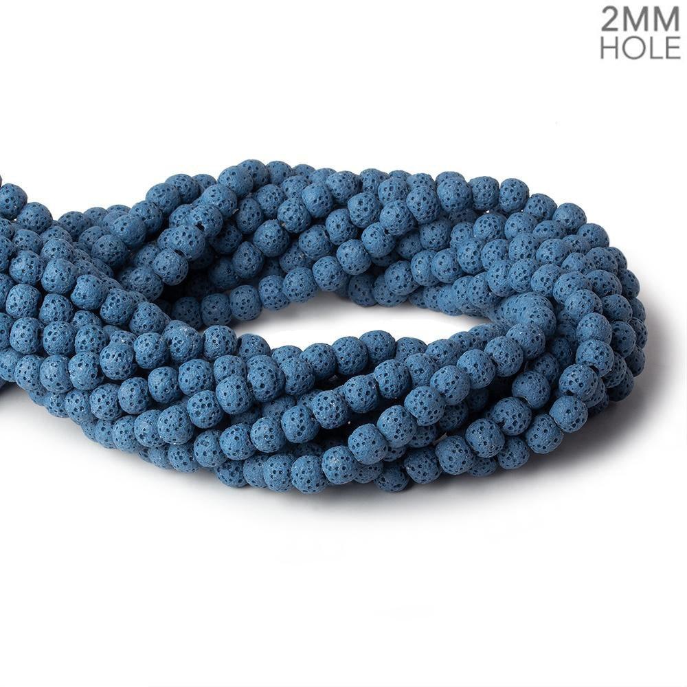 6mm Royal Blue Lava Rock plain rounds 16 inch 64 beads - The Bead Traders