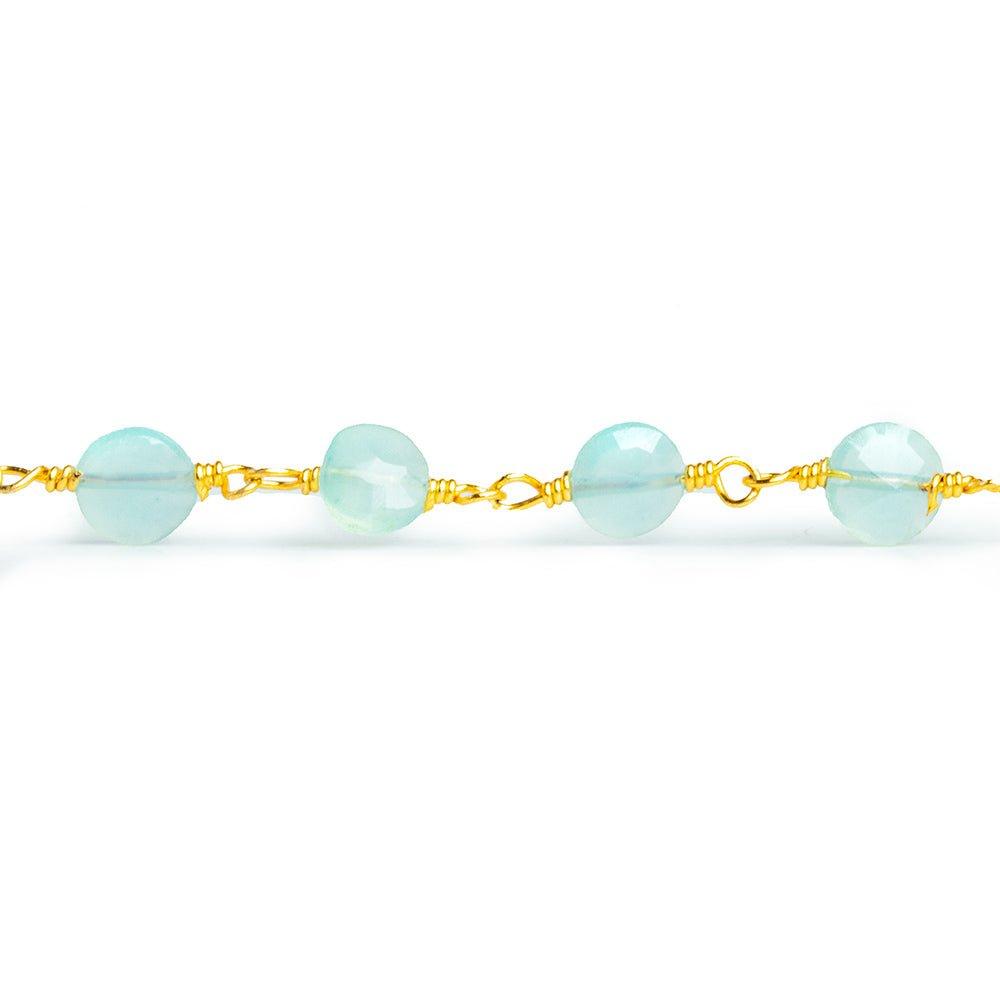 6mm Seafoam Chalcedony Faceted Coin Gold Chain 25 pieces - The Bead Traders