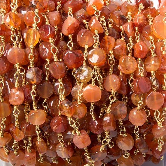 6mm Shaded Carnelian plain coin Gold Chain by the foot 25 pcs - The Bead Traders