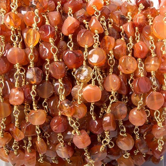 6mm Shaded Carnelian plain coin Gold Chain by the foot 25 pcs - The Bead Traders