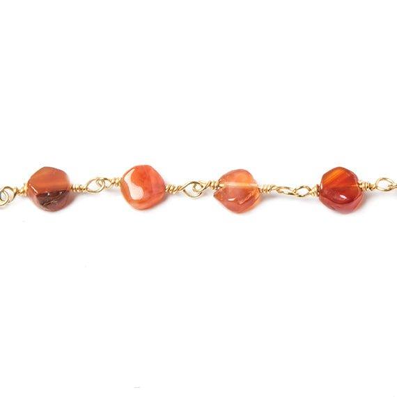 6mm Shaded Carnelian plain coin Gold Chain by the foot 25 pcs - The Bead Traders
