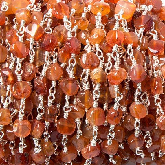 6mm Shaded Carnelian plain coin Silver Chain by the foot 25 pcs - The Bead Traders