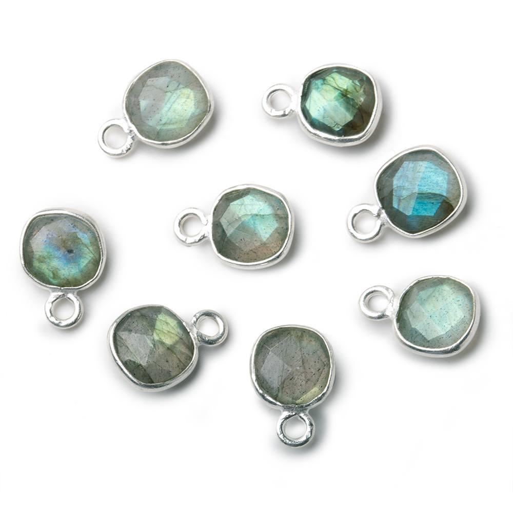 6mm Silver Bezeled Labradorite faceted pillow pendants set of 4 pieces - The Bead Traders