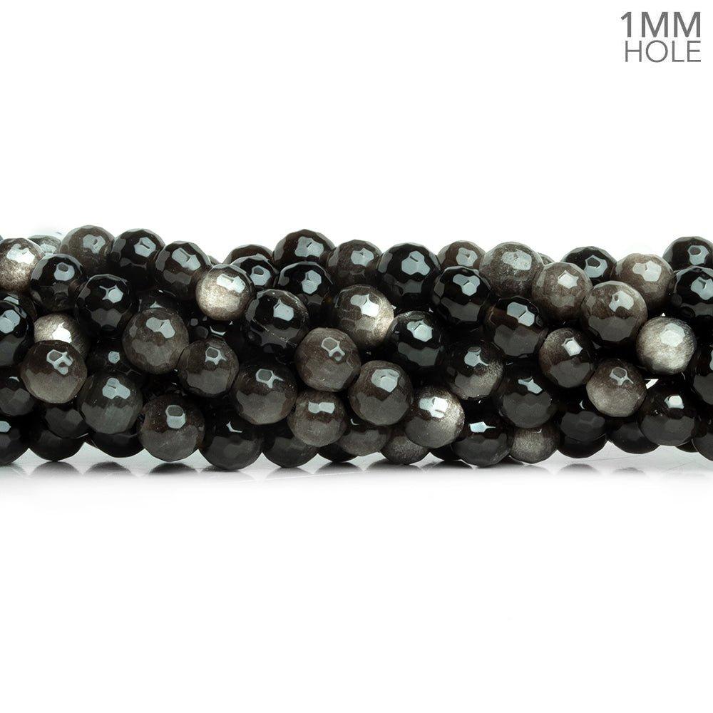 6mm Silver Obsidian Faceted Round Beads 15 inch 60 pieces - The Bead Traders