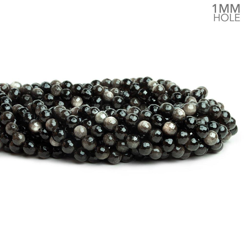 6mm Silver Obsidian Faceted Round Beads 15 inch 60 pieces - The Bead Traders