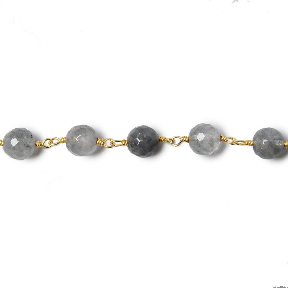 6mm Silver Quartz faceted round Gold plated Chain by the foot 25 pieces - The Bead Traders