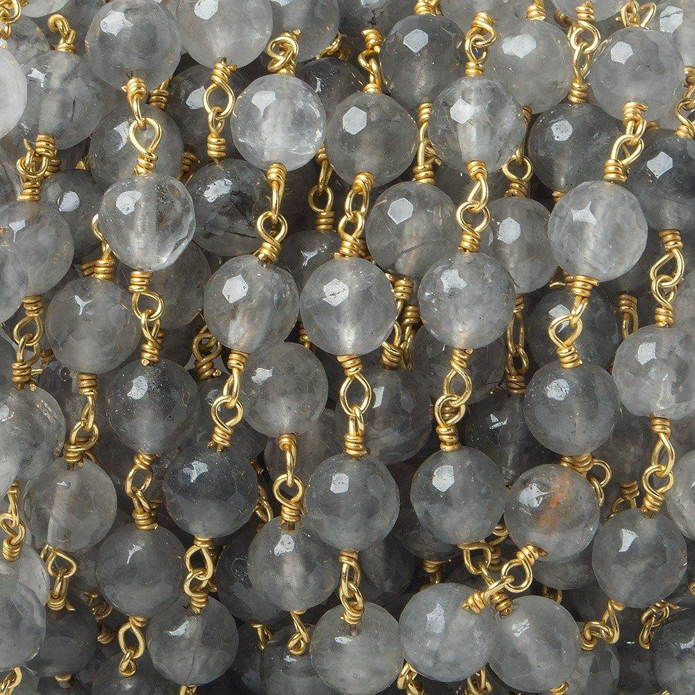 6mm Silver Quartz faceted round Gold plated Chain by the foot 25 pieces - The Bead Traders