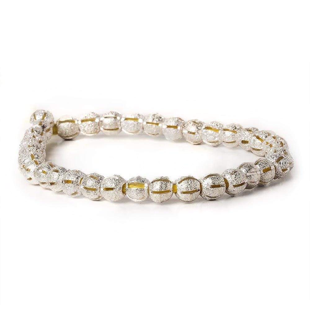 6mm Sterling Silver Plated Brass Stardust Stripe Round Beads, 8 inch - The Bead Traders