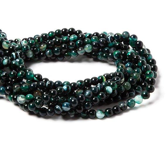6mm Teal Green Banded Agate plain round beads 15 inch 60 pieces - The Bead Traders