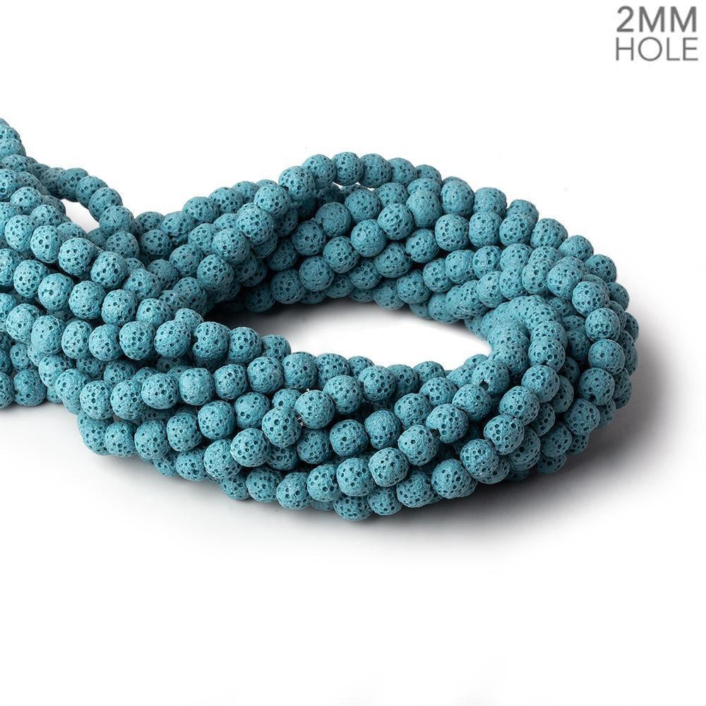 6mm Turquoise Blue Lava Rock plain rounds 16 inch 64 beads - The Bead Traders