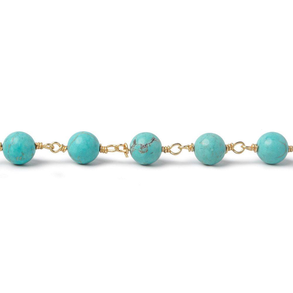6mm Turquoise Howlite plain round Gold plated Chain by the foot 26 pieces - The Bead Traders