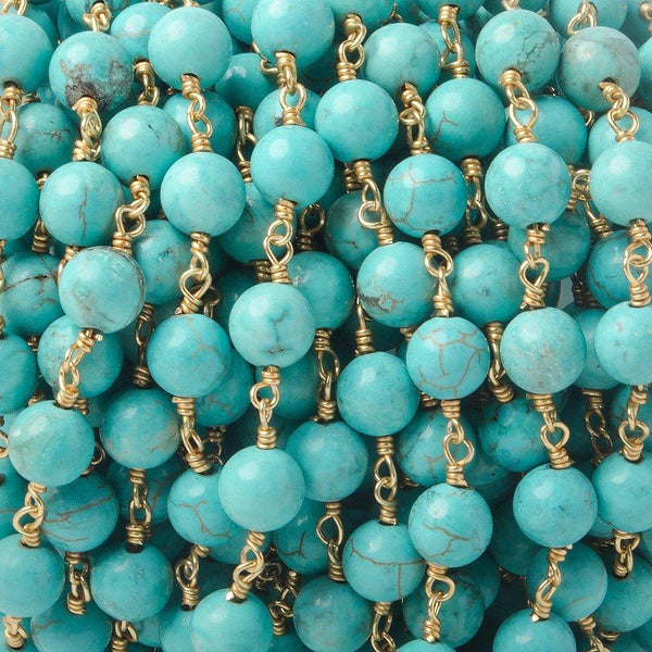 6mm Turquoise Howlite plain round Gold plated Chain by the foot 26 pieces
