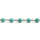 6mm Turquoise Magnesite faceted round Black Gold plated Chain by the foot with 25 pcs - The Bead Traders