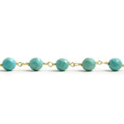 6mm Turquoise Magnesite faceted round Gold plated Chain by the foot with 25 pcs - The Bead Traders