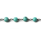 6mm Turquoise Magnesite round Black Gold Rosary Chain by the foot 25 beads - The Bead Traders