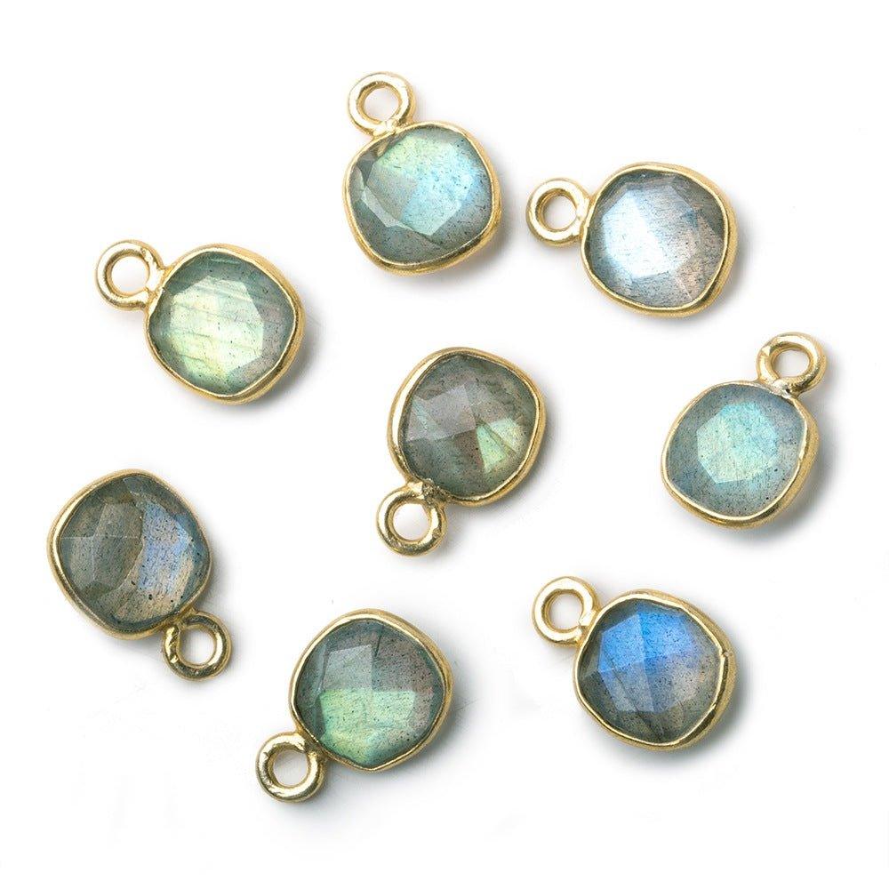 6mm Vermeil Bezeled Labradorite faceted pillow pendants Set of 4 pieces - The Bead Traders