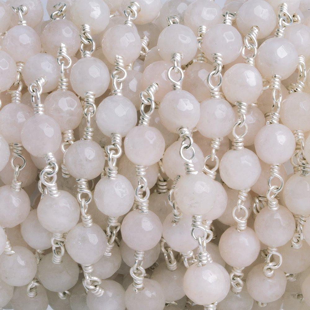 6mm White Jade Faceted Round Silver Chain 23 pieces - The Bead Traders