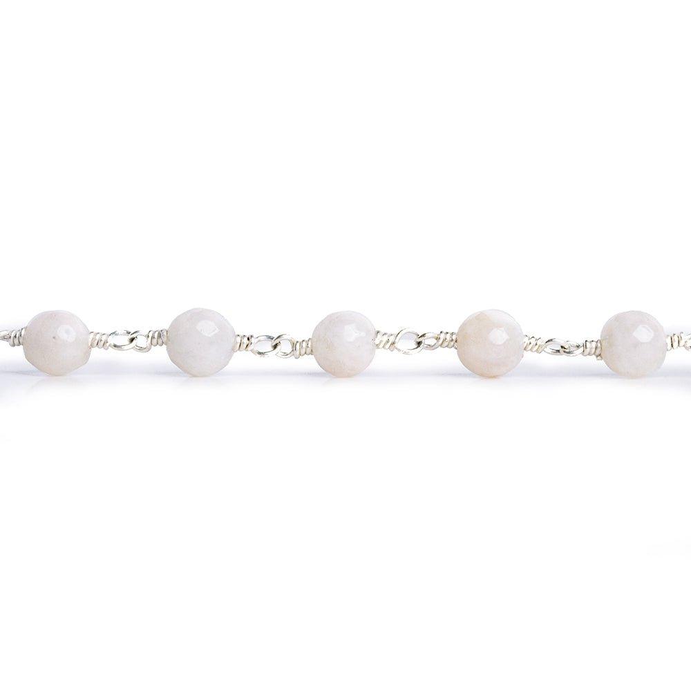 6mm White Jade Faceted Round Silver Chain 23 pieces - The Bead Traders