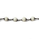 6mm White Ox Bone rounds Black Gold plated Cap and Chain by the foot 21 pcs - The Bead Traders