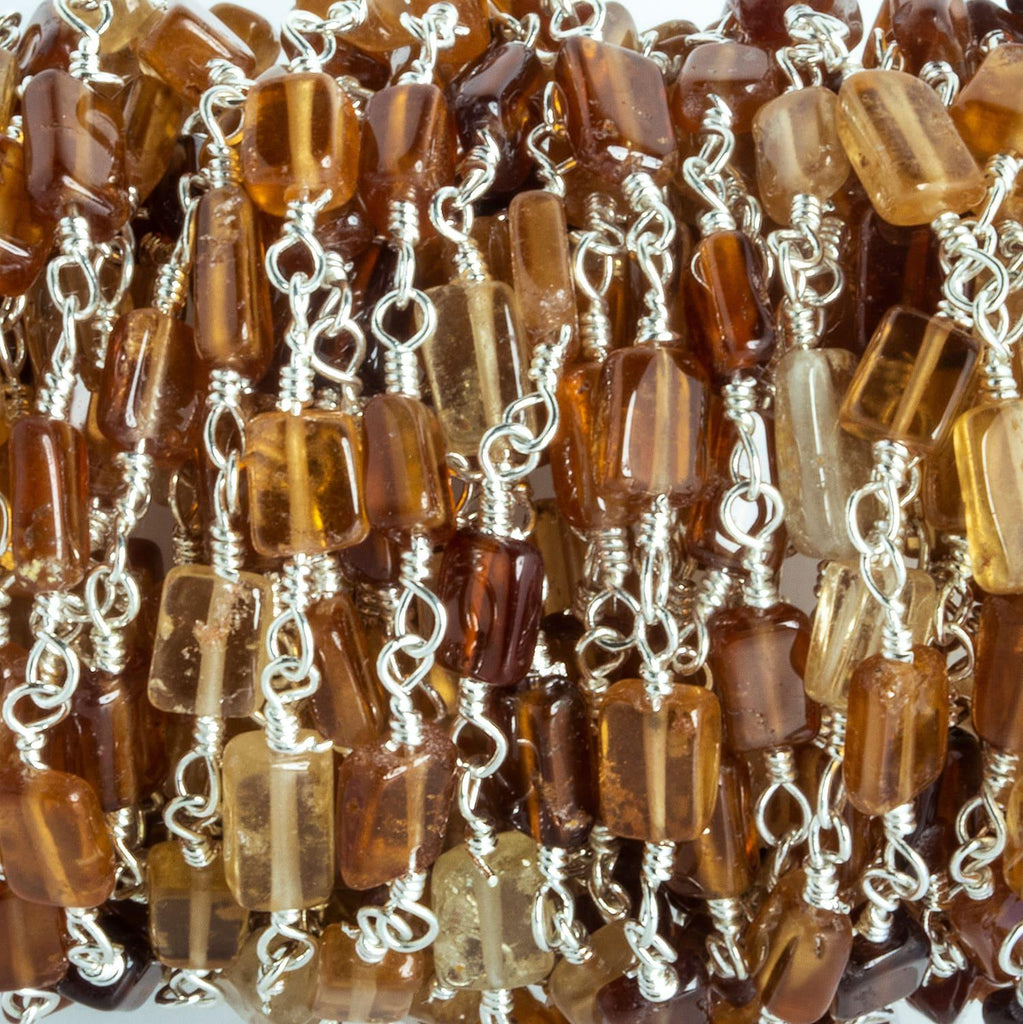 6x3mm Hessonite Rectangle Silver Chain 25 pieces - The Bead Traders