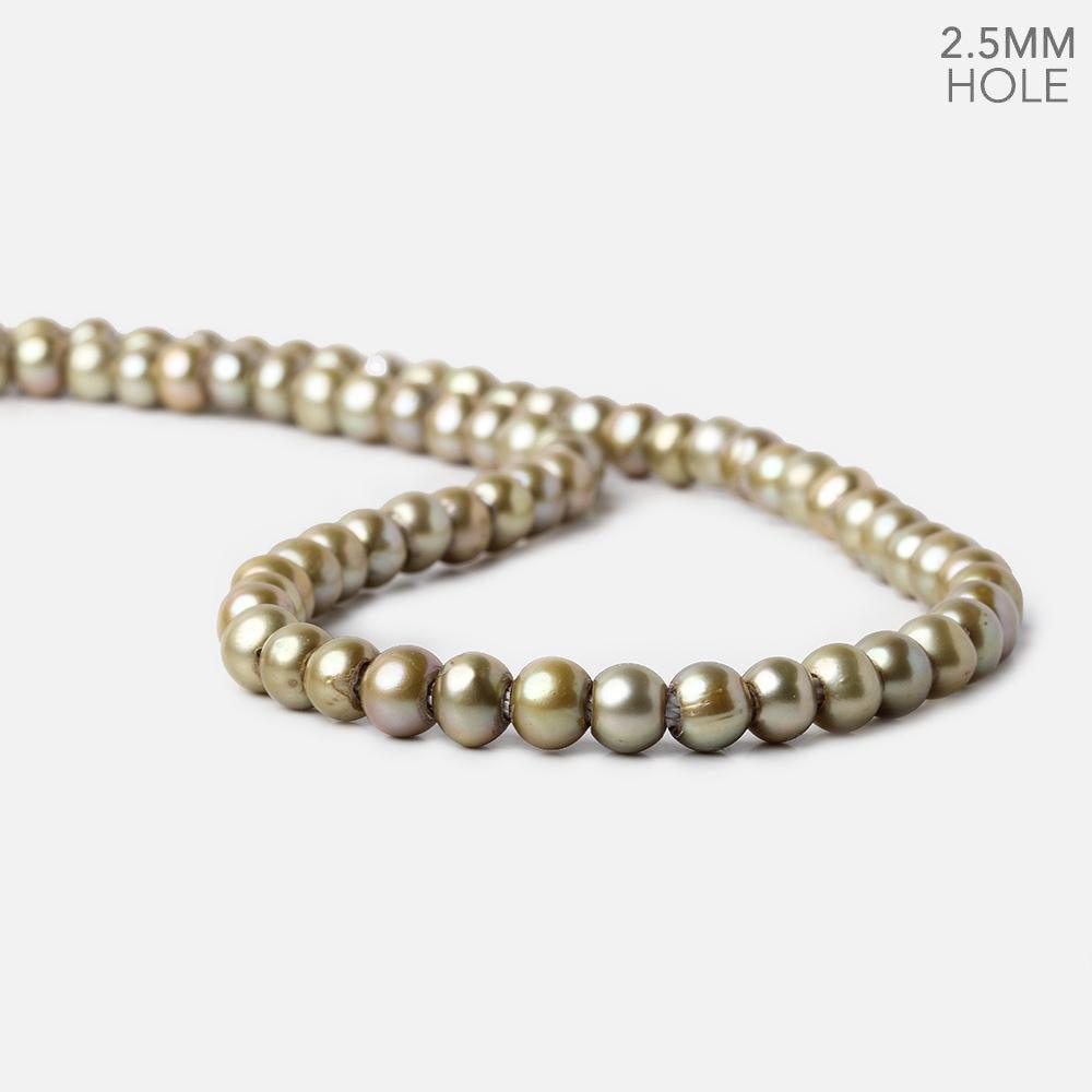 6x4-7x5mm Sage Green 2.5mm Large Hole Off Round Pearl 15 inch 78 pieces - The Bead Traders