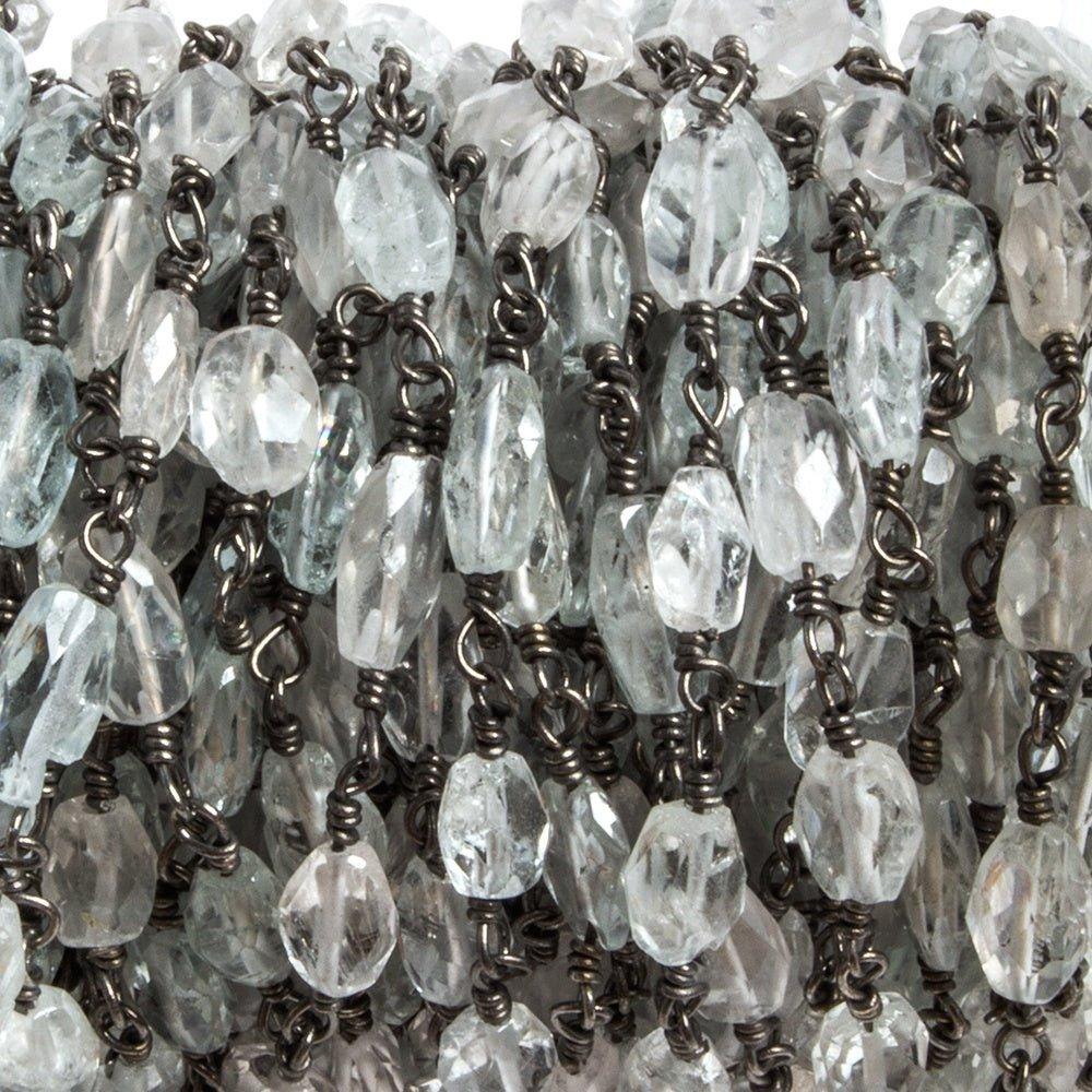 6x4-8x4mm Aquamarine faceted nugget Black Chain by the foot 24 pcs - The Bead Traders