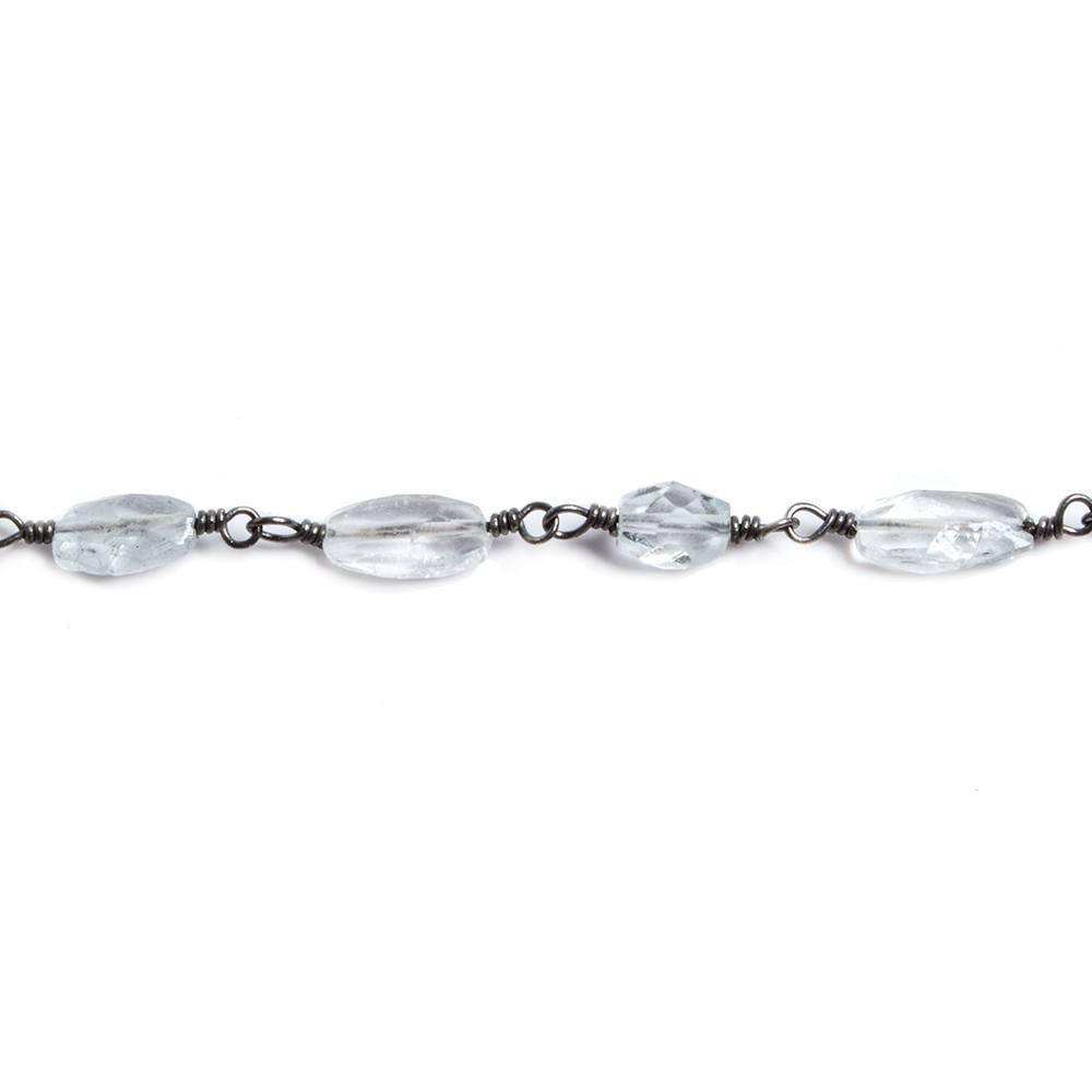 6x4-8x4mm Aquamarine faceted nugget Black Chain by the foot 24 pcs - The Bead Traders