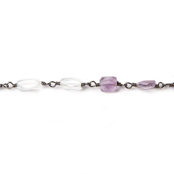 6x4-9x4mm Multi Gemstone Black Gold Rosary Chain by the foot 22 beads - The Bead Traders
