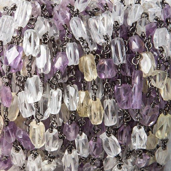 6x4-9x4mm Multi Gemstone Black Gold Rosary Chain by the foot 22 beads - The Bead Traders