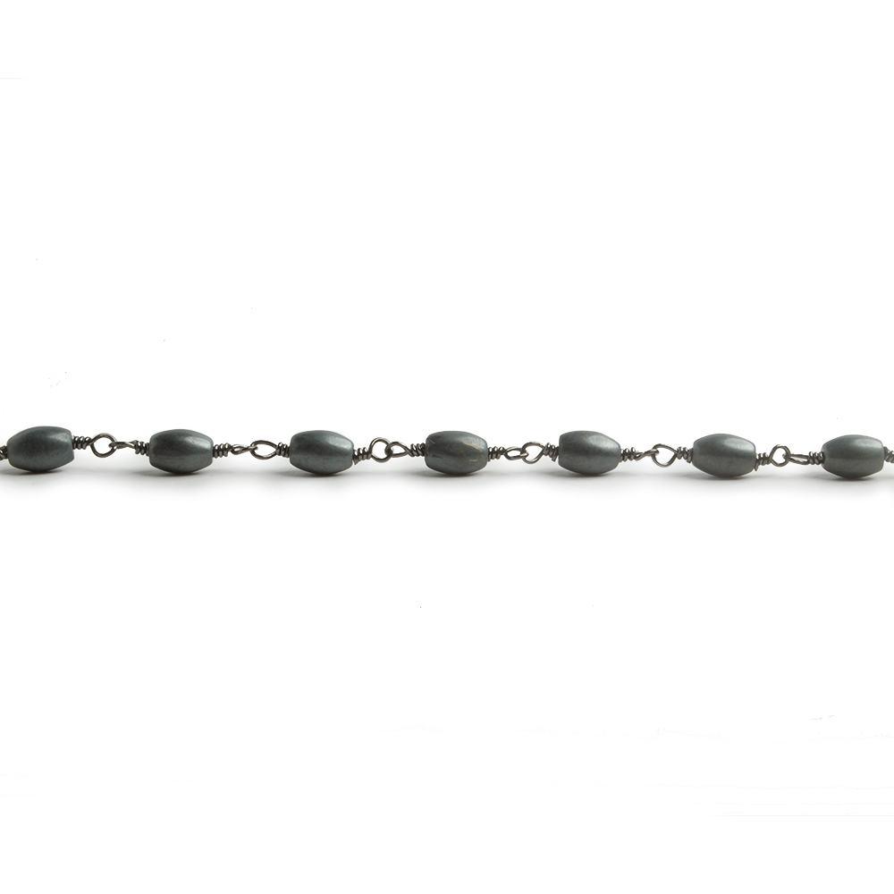 6x4mm Matte Hematite plain rice Black Gold plated Chain by the foot 24 pieces - The Bead Traders