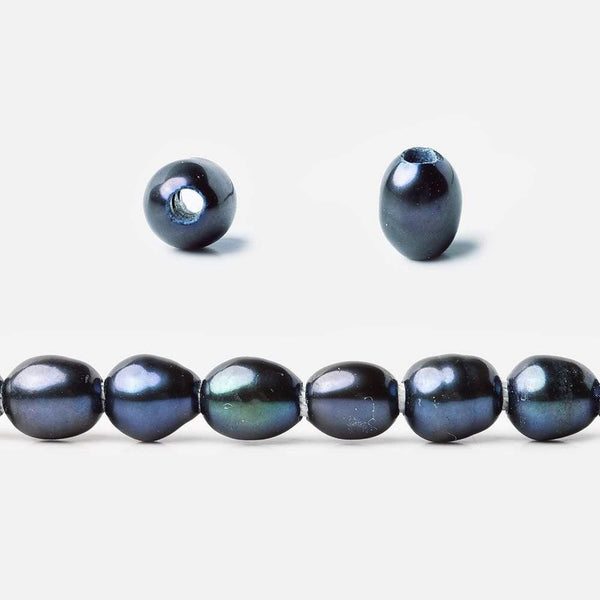 6x4mm Navy Peacock Large Hole Oval Pearls 15 inch 64 pieces