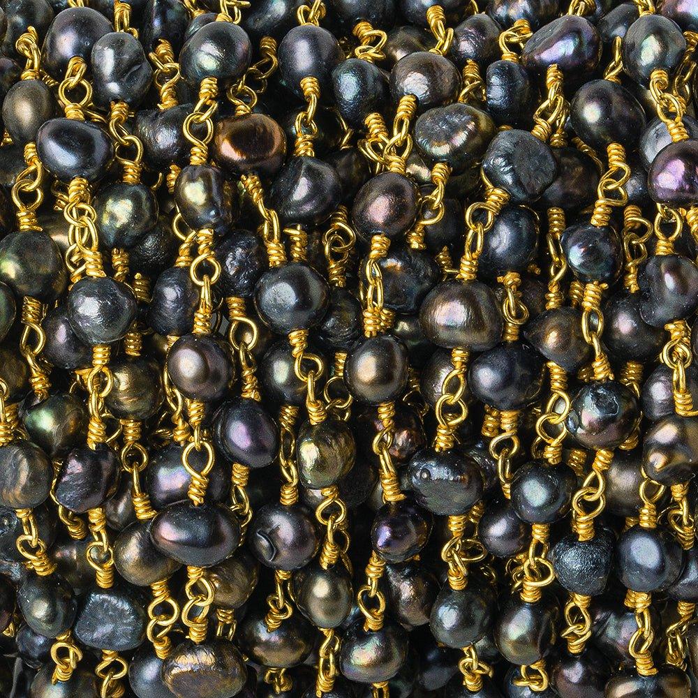 6x4mm Peacock Baroque Freshwater Pearl Gold plated Chain by the foot 28 pieces - The Bead Traders