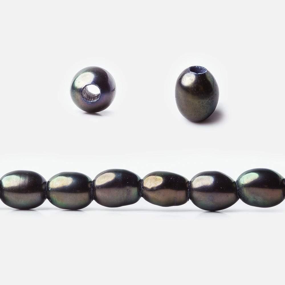 6x4mm Peacock Large Hole Oval Pearls 15 inch 60 pieces - The Bead Traders