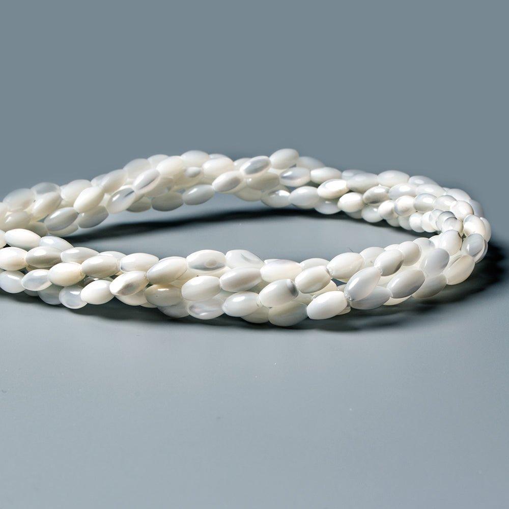 6x4mm White Mother of Pearl plain rice beads 16 inch 63 pieces - The Bead Traders