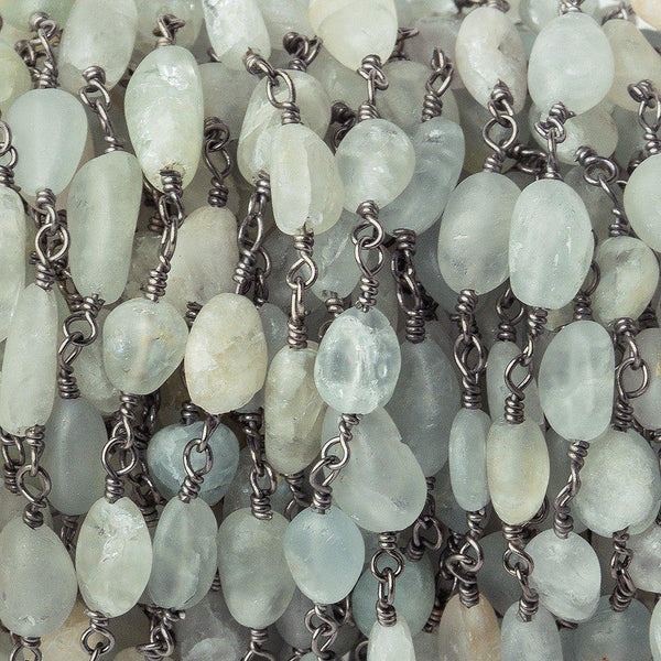 8x5mm Matte Aquamarine Nugget Black Gold Chain 21 beads