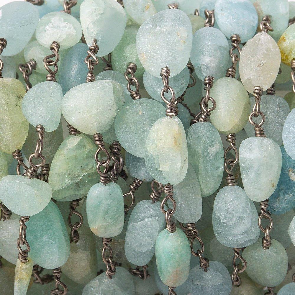 6x5-11x7mm Matte Aquamarine plain nugget Black Gold plated Chain by the foot 20 pcs - The Bead Traders