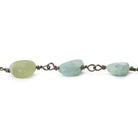 6x5-11x7mm Matte Aquamarine plain nugget Black Gold plated Chain by the foot 20 pcs - The Bead Traders