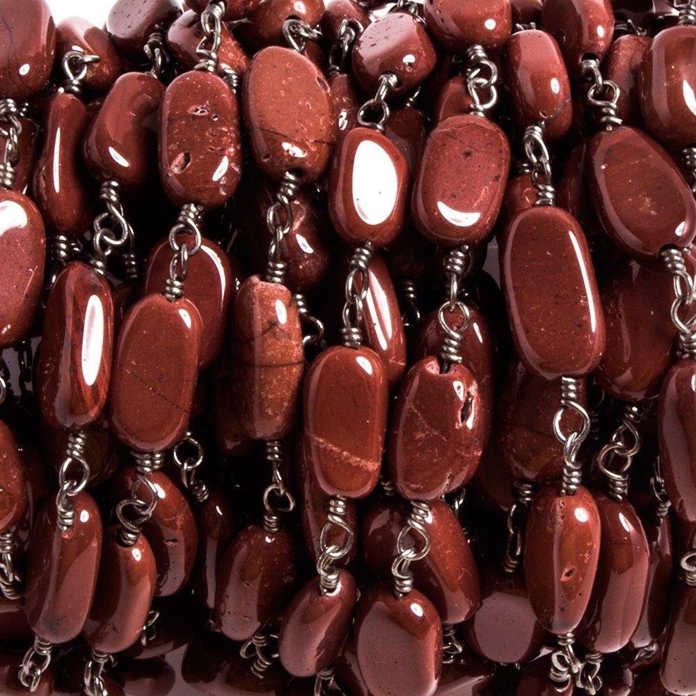 6x5-12x6mm Red Jasper plain nugget Black Chain by the foot 19 pcs - The Bead Traders