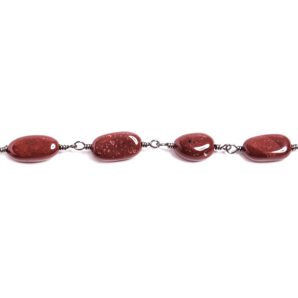 6x5-12x6mm Red Jasper plain nugget Black Chain by the foot 19 pcs - The Bead Traders