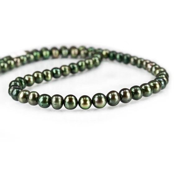 6x5-7x6mm Asparagus Green side drilled Baroque Freshwater Pearl Strand 16 inch 65 pieces - The Bead Traders