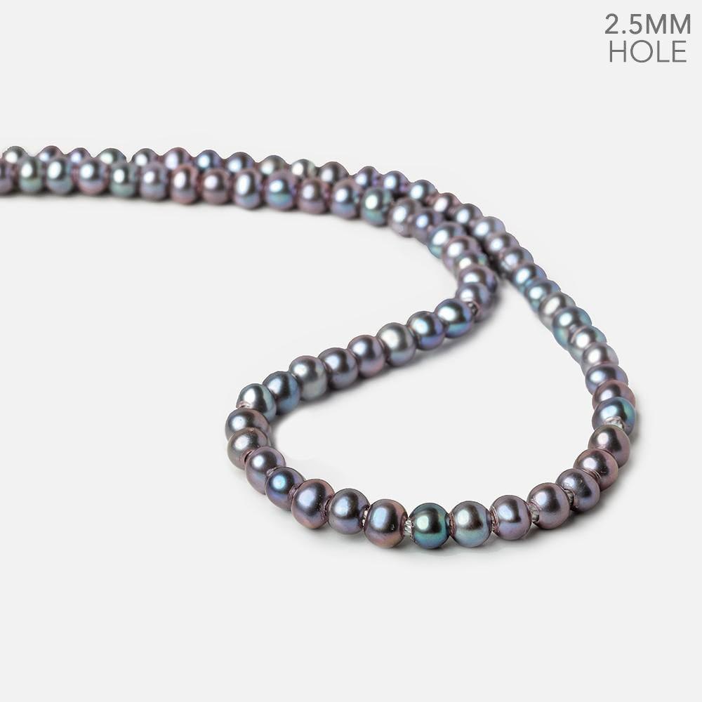 6x5-7x6mm Peacock Blue Silver Off Round 2.5mm Large Hole Freshwater Pearl 75 pieces - The Bead Traders