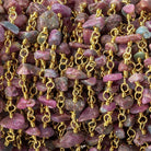 6x5-8x4mm Matte Ruby in Zoisite Chips Gold plated Chain by the foot 34 pieces - The Bead Traders
